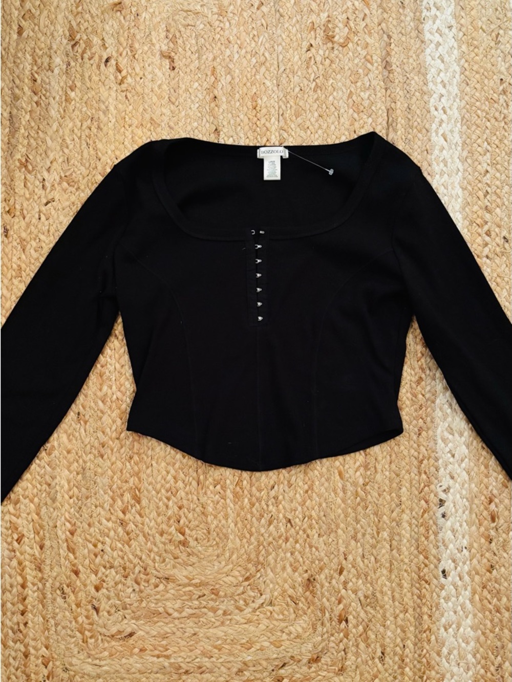 Urban Outfitters Bozzolo Black Long-Sleeve Cropped Scoop Neck Top